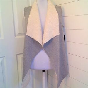 Cavalini NEW Faux Sherpa Fur Vest Gray and Cream